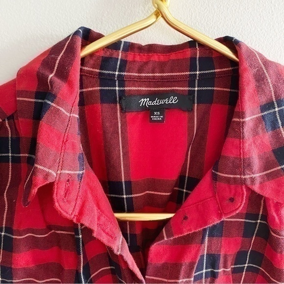 Madewell Central Shirt Button Down Top Plaid Red Cotton‎ Oversized XS - Picture 6 of 8